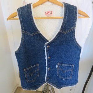 Levi's Women's Blue Denim Jean Sherpa Vest Size S Vintage Made In USA